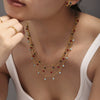 Wholesale Handmade Natural Stone Beads Doublelayered Ultrafine Clavicle Necklace Stainless Steel 18K Gold Plated Geometric
