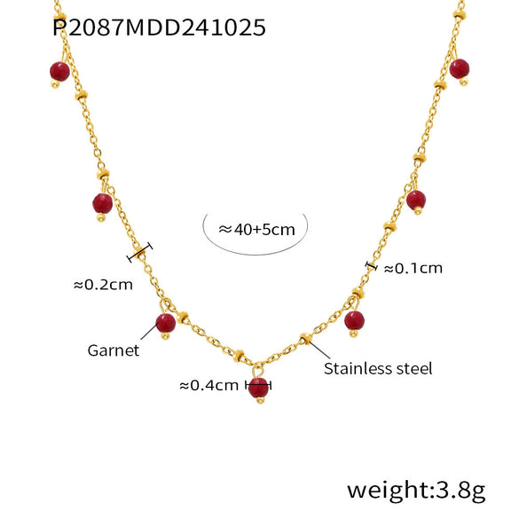 Wholesale Handmade Natural Stone Beads Doublelayered Ultrafine Clavicle Necklace Stainless Steel 18K Gold Plated Geometric
