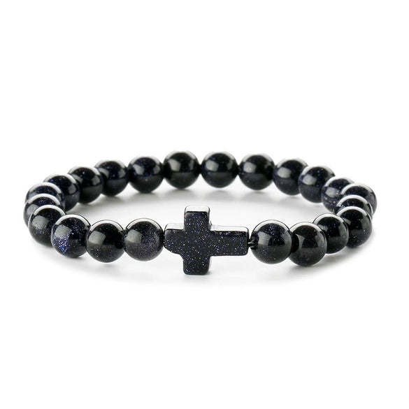 Wholesale Handmade Natural Stone Geometric Tiger Eye Stone Cross Bracelet