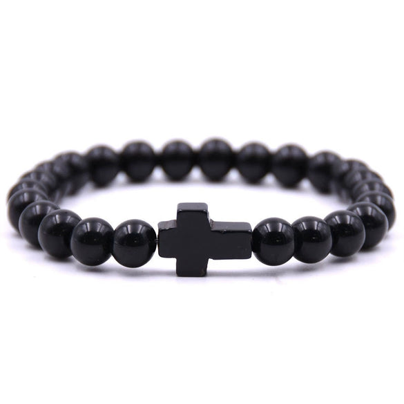 Wholesale Handmade Natural Stone Geometric Tiger Eye Stone Cross Bracelet