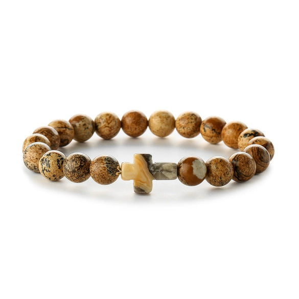 Wholesale Handmade Natural Stone Geometric Tiger Eye Stone Cross Bracelet