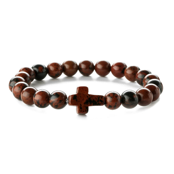Wholesale Handmade Natural Stone Geometric Tiger Eye Stone Cross Bracelet
