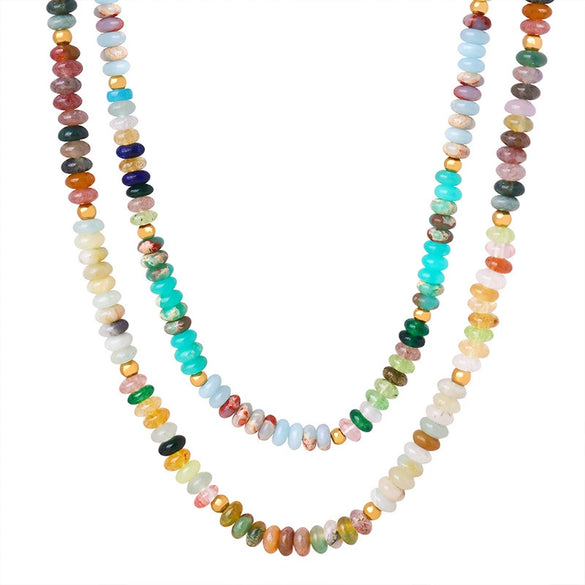 Wholesale Handmade Natural Stone Tiger Eye Stone Round Beads Mixed Beaded Necklace With Geometric Pattern For Girls Titanium Steel Material Electroplating Design