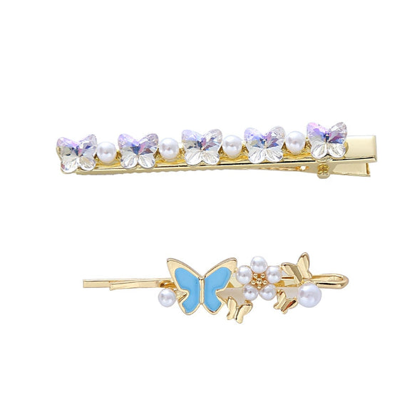 Wholesale Handmade Natural Style Imitation Pearl Plum Blossom Butterfly Hairpin Side Clip For Women Hair Accessories