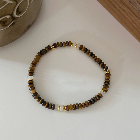 Wholesale Handmade Natural Tiger Eye Stone Pearl Bracelet For Women In Maillard Style