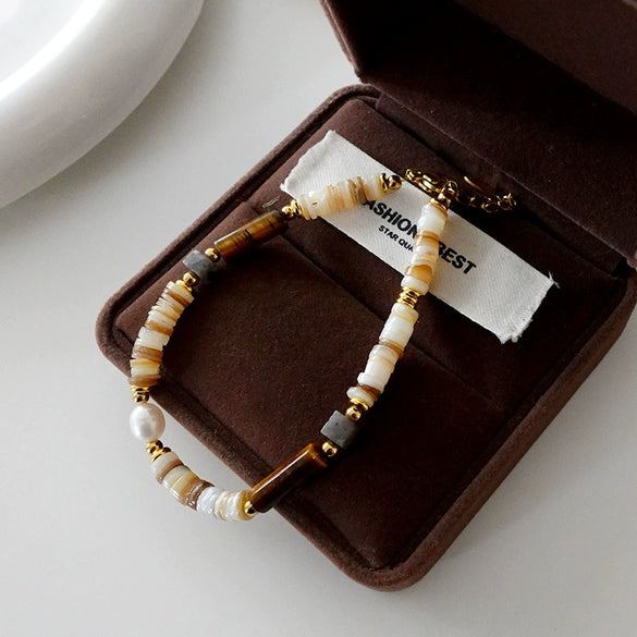Wholesale Handmade Natural Tiger Eye Stone Pearl Bracelet For Women In Maillard Style