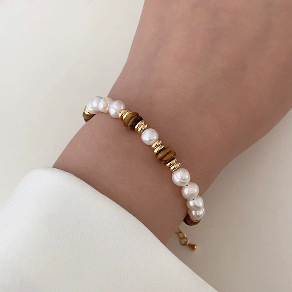 Wholesale Handmade Natural Tiger Eye Stone Pearl Bracelet For Women In Maillard Style