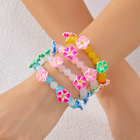 Wholesale Handmade Polymer Clay Flower Beaded Bracelet For Women Vacation Style Jewelry