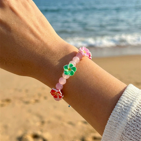Wholesale Handmade Polymer Clay Flower Beaded Bracelet For Women Vacation Style Jewelry