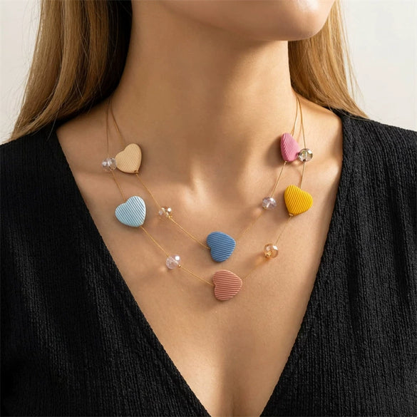 Wholesale Handmade Resin Heart Shape Doublelayer Necklace For Women