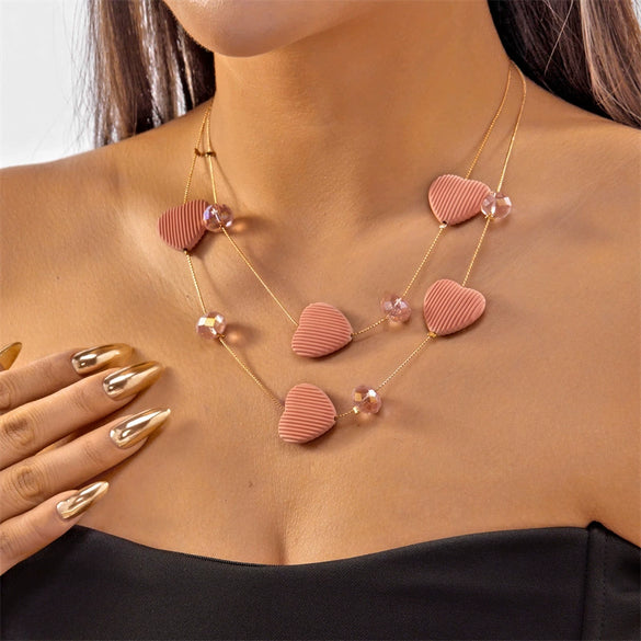 Wholesale Handmade Resin Heart Shape Doublelayer Necklace For Women