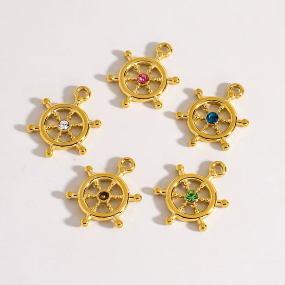 Wholesale Handmade Retro Stainless Steel Geometric Rudder Pendant Jewelry Accessories For Bracelet And Necklace With Zircon And Vacuum In Furnace Electroplating