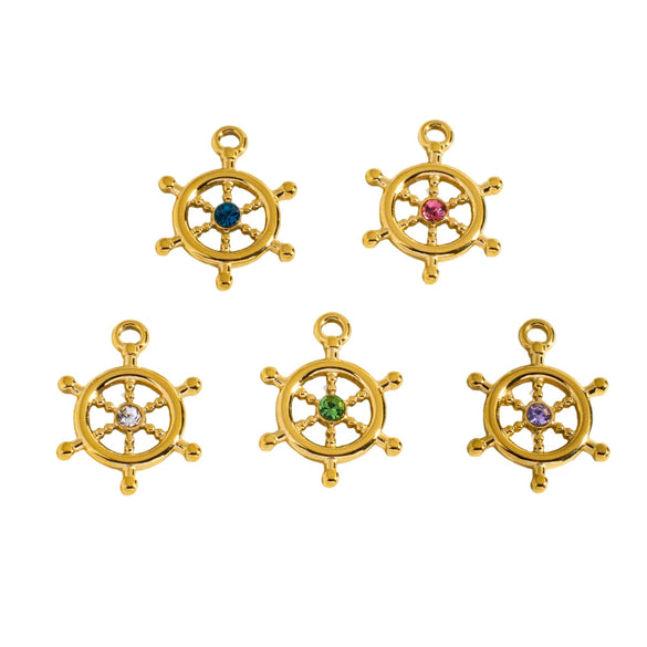 Wholesale Handmade Retro Stainless Steel Geometric Rudder Pendant Jewelry Accessories For Bracelet And Necklace With Zircon And Vacuum In Furnace Electroplating