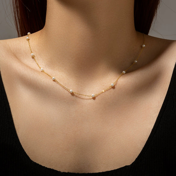 Wholesale Handmade S925 Sterling Silver Pearl Bead Cross Chain Neck Collarbone Necklace For Women With Electroplating