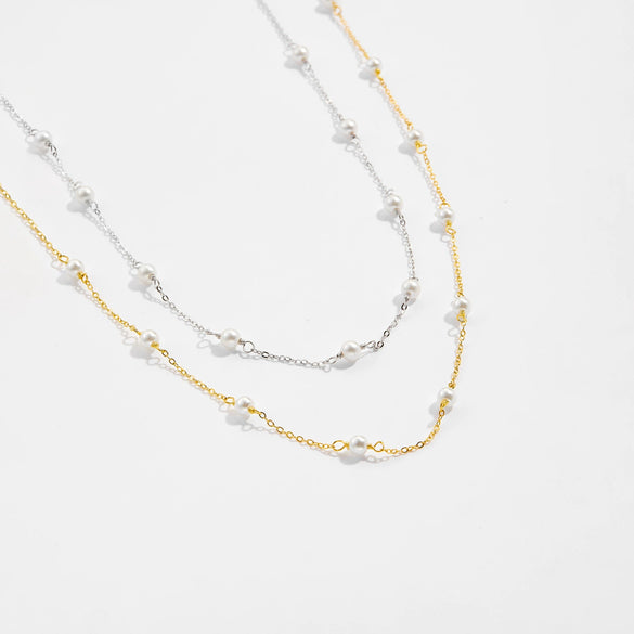 Wholesale Handmade S925 Sterling Silver Pearl Bead Cross Chain Neck Collarbone Necklace For Women With Electroplating