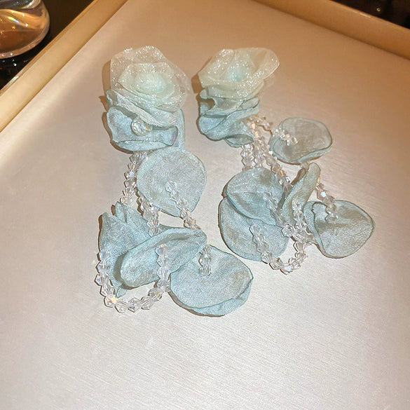 Wholesale Handmade Silver Needle Mesh Earrings With Forest Flower Design