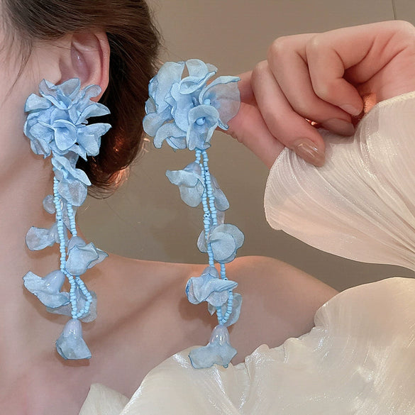 Wholesale Handmade Silver Needle Mesh Earrings With Forest Flower Design