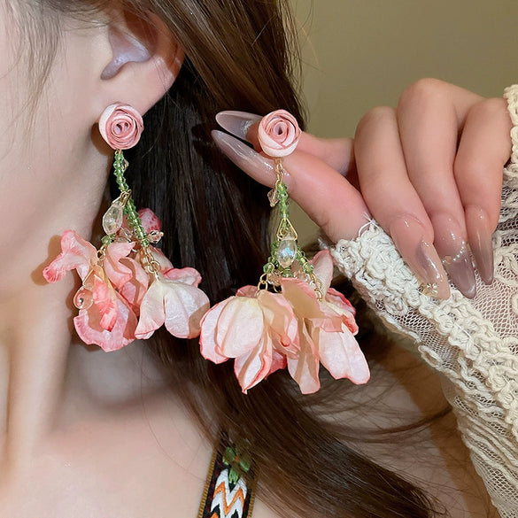 Wholesale Handmade Silver Needle Mesh Earrings With Forest Flower Design