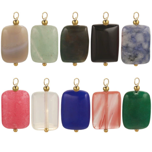 Wholesale Handmade Stainless Steel And Natural Stone Jewelry Accessories Square Pendant Curved Needle Pendant For Diy Necklace Earrings Bracelet With Electroplating