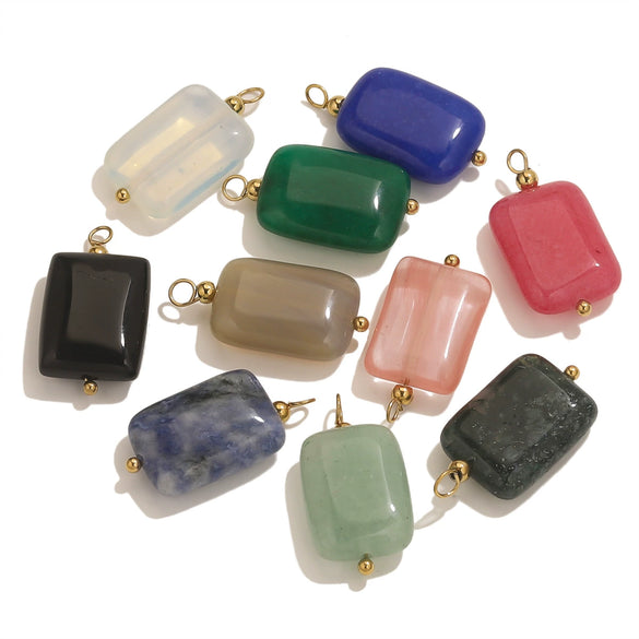 Wholesale Handmade Stainless Steel And Natural Stone Jewelry Accessories Square Pendant Curved Needle Pendant For Diy Necklace Earrings Bracelet With Electroplating