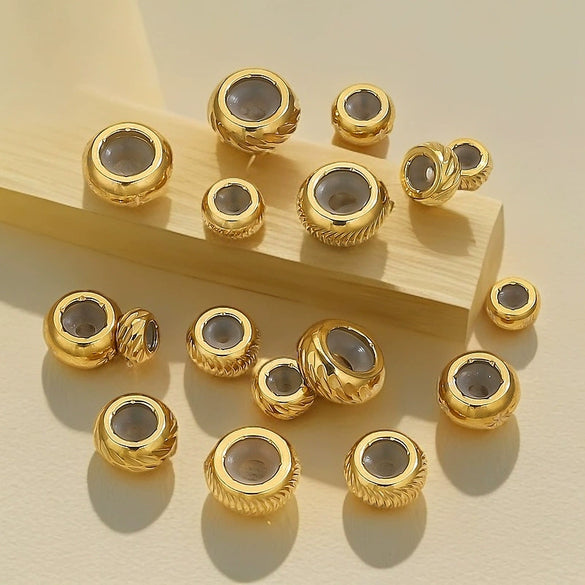 Wholesale Handmade Stainless Steel And Silicone Loose Round Beads Jewelry With Glossy Geometric Design And Electroplating