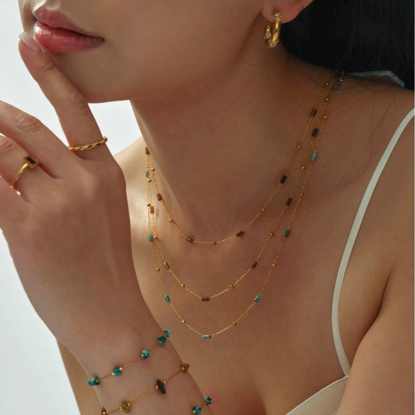 Wholesale Handmade 316L Stainless Steel And Tiger's Eye Beaded Cross Necklace With Geometric Pattern For Women