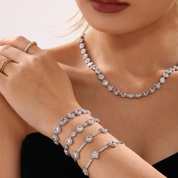 Wholesale Handmade Stainless Steel And Zircon Geometric Starry Sky Bracelet Set For Women Pvd Plated 18K Gold Color Retention