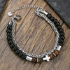 Wholesale Handmade Stainless Steel Bracelet With Black Onyx Tiger Eye Stone Black Gallstone Cross For Men