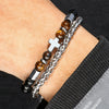 Wholesale Handmade Stainless Steel Bracelet With Black Onyx Tiger Eye Stone Black Gallstone Cross For Men