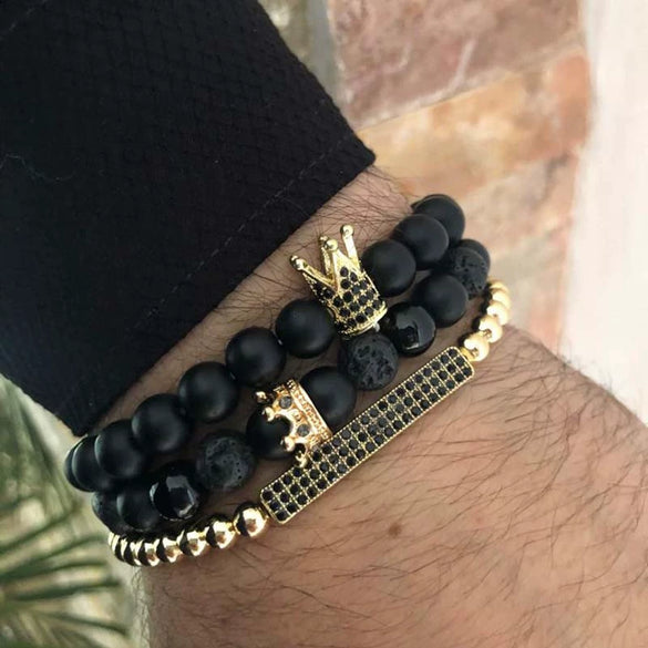 Wholesale Handmade Stainless Steel Bracelet With Black Onyx Tiger Eye Stone Black Gallstone Cross For Men