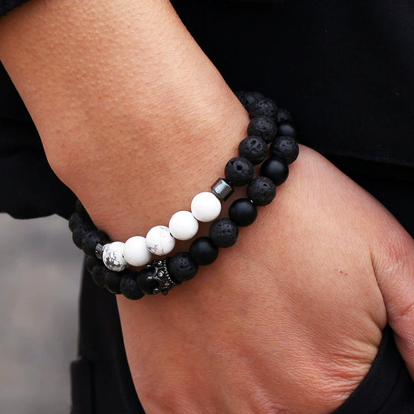 Wholesale Handmade Stainless Steel Bracelet With Black Onyx Tiger Eye Stone Black Gallstone Cross For Men