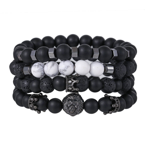 Wholesale Handmade Stainless Steel Bracelet With Black Onyx Tiger Eye Stone Black Gallstone Cross For Men
