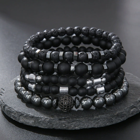 Wholesale Handmade Stainless Steel Bracelet With Black Onyx Tiger Eye Stone Black Gallstone Cross For Men