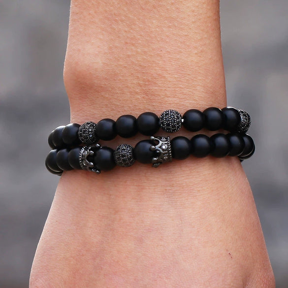 Wholesale Handmade Stainless Steel Bracelet With Black Onyx Tiger Eye Stone Black Gallstone Cross For Men