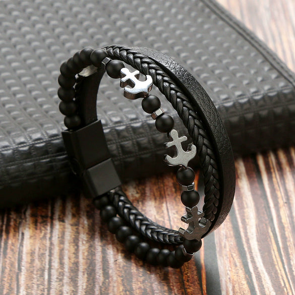 Wholesale Handmade Stainless Steel Geometric Natural Stone Bracelets For Men