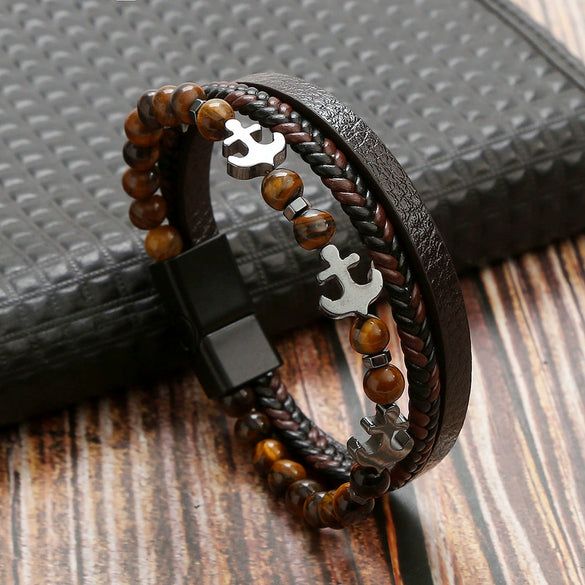 Wholesale Handmade Stainless Steel Geometric Natural Stone Bracelets For Men