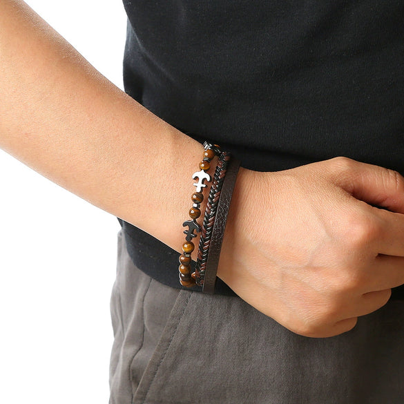 Wholesale Handmade Stainless Steel Geometric Natural Stone Bracelets For Men