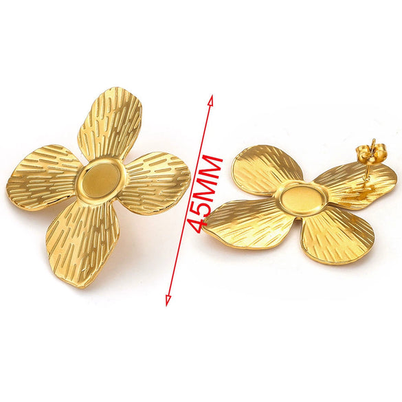Wholesale Handmade Stainless Steel Hollow Flower Pattern Hanging Earrings Accessories With Electroplating
