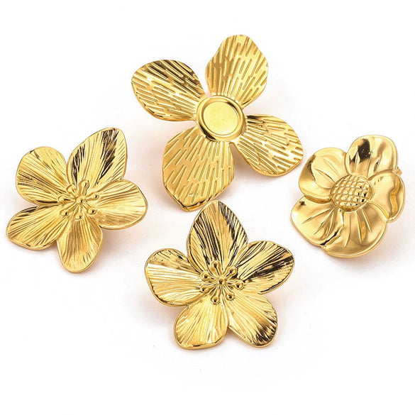 Wholesale Handmade Stainless Steel Hollow Flower Pattern Hanging Earrings Accessories With Electroplating
