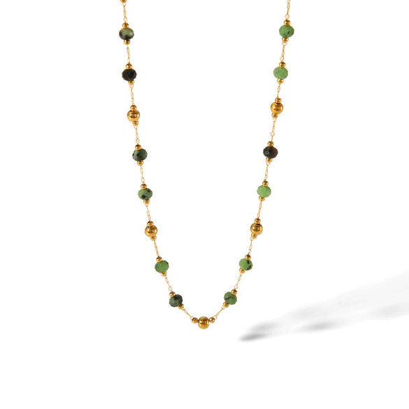 Wholesale Handmade Stainless Steel Natural Stone Jewelry With Flat Bead Pattern And Cross Chain For Women