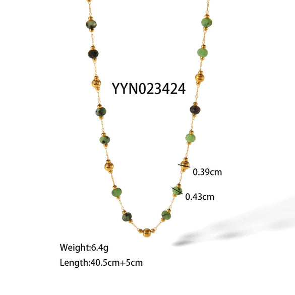 Wholesale Handmade Stainless Steel Natural Stone Jewelry With Flat Bead Pattern And Cross Chain For Women