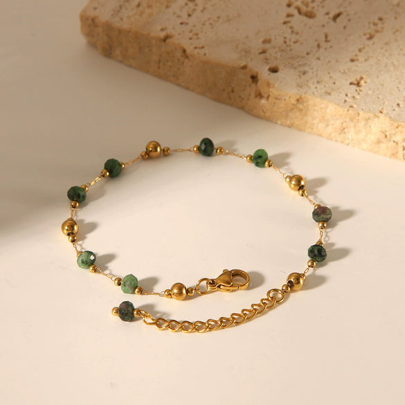 Wholesale Handmade Stainless Steel Natural Stone Jewelry With Flat Bead Pattern And Cross Chain For Women
