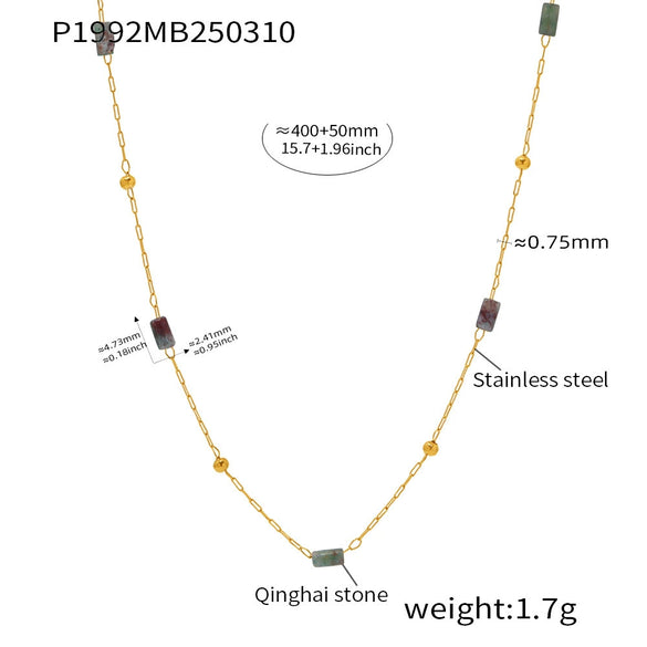 Wholesale Handmade Stainless Steel Tiger Eye Stone Geometric Pattern Hammered Cross Beaded Clavicle Necklace For Women Light Luxury Style Electroplated