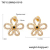 Wholesale Handmade Titanium Steel Earrings And Necklace Set With Sticky Zircon Flower Pattern For Women 18K True Gold Color Plated