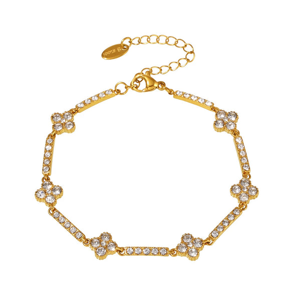 Wholesale Handmade Titanium Steel Gimmel Four Leaf Flower Zircon Bracelet With Pvd Gold Plated Electroplating Jewelry For Women