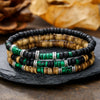 Wholesale Handmade Unisex Geometric Stacked Bracelet With Coconut Shell And Green Peacock Elements