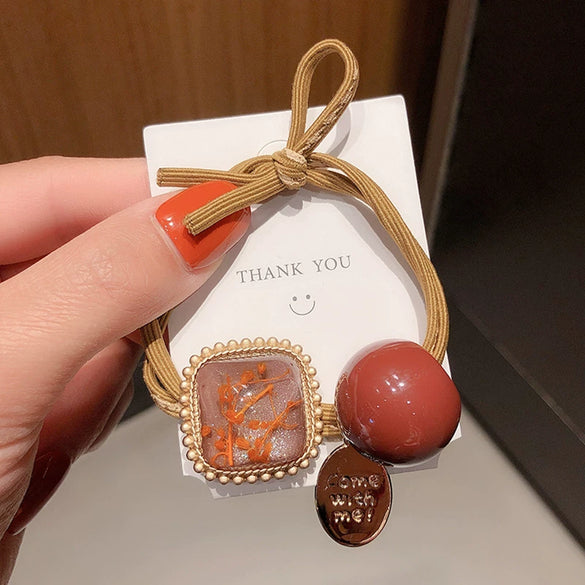 Wholesale Handmade Vintage Hair Accessories For Female Rubber Band Amber Hair Rope Crystal Hair Band And Large Intestine Hair Ring