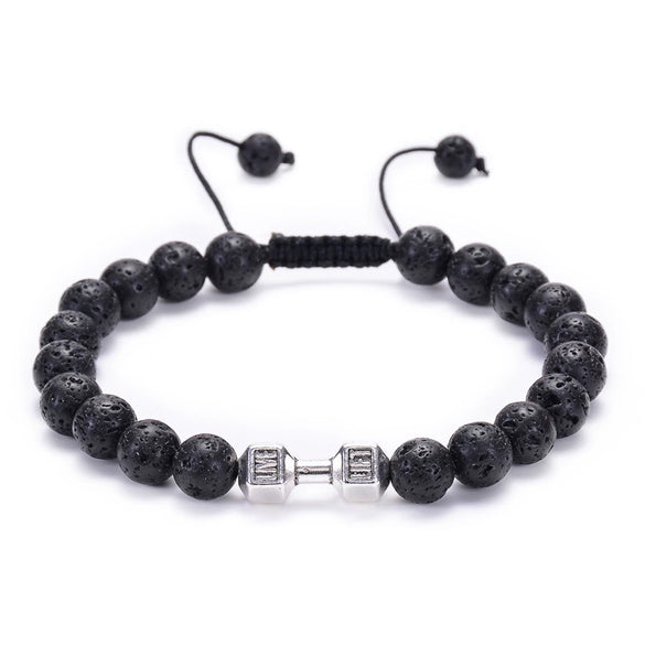 Wholesale Handmade Volcanic Stone And Alloy Dumbbell Style Unisex Energy Bracelet