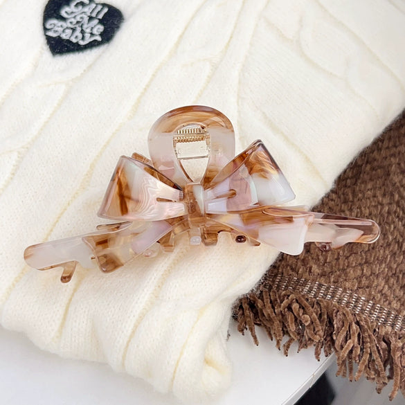 Wholesale Handmade Women's Acetic Acid Heavy Industry Bow Grip Hair Clip Mori Geometric Style