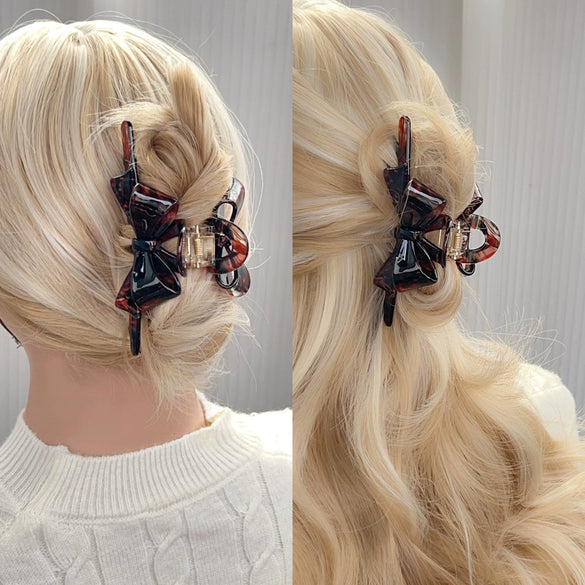 Wholesale Handmade Women's Acetic Acid Heavy Industry Bow Grip Hair Clip Mori Geometric Style